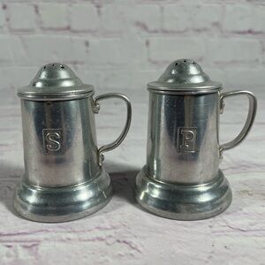 Vintage Metal Beer Stein Salt and Pepper Shaker Set Aluminum Hong Kong